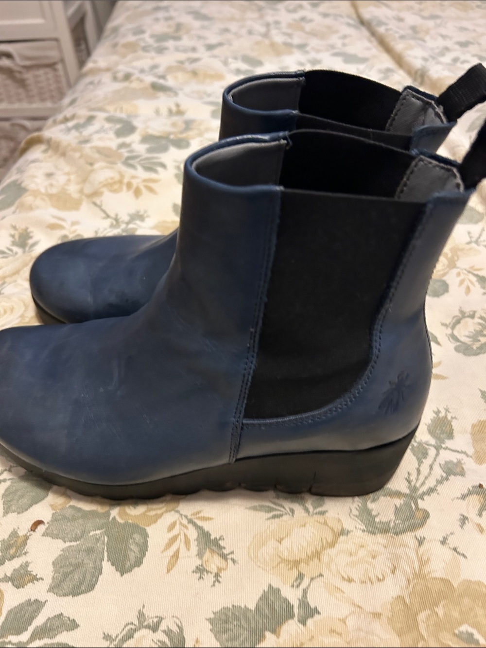 Fly London Navy Chelsea Ankle Boots with Wedge Sole